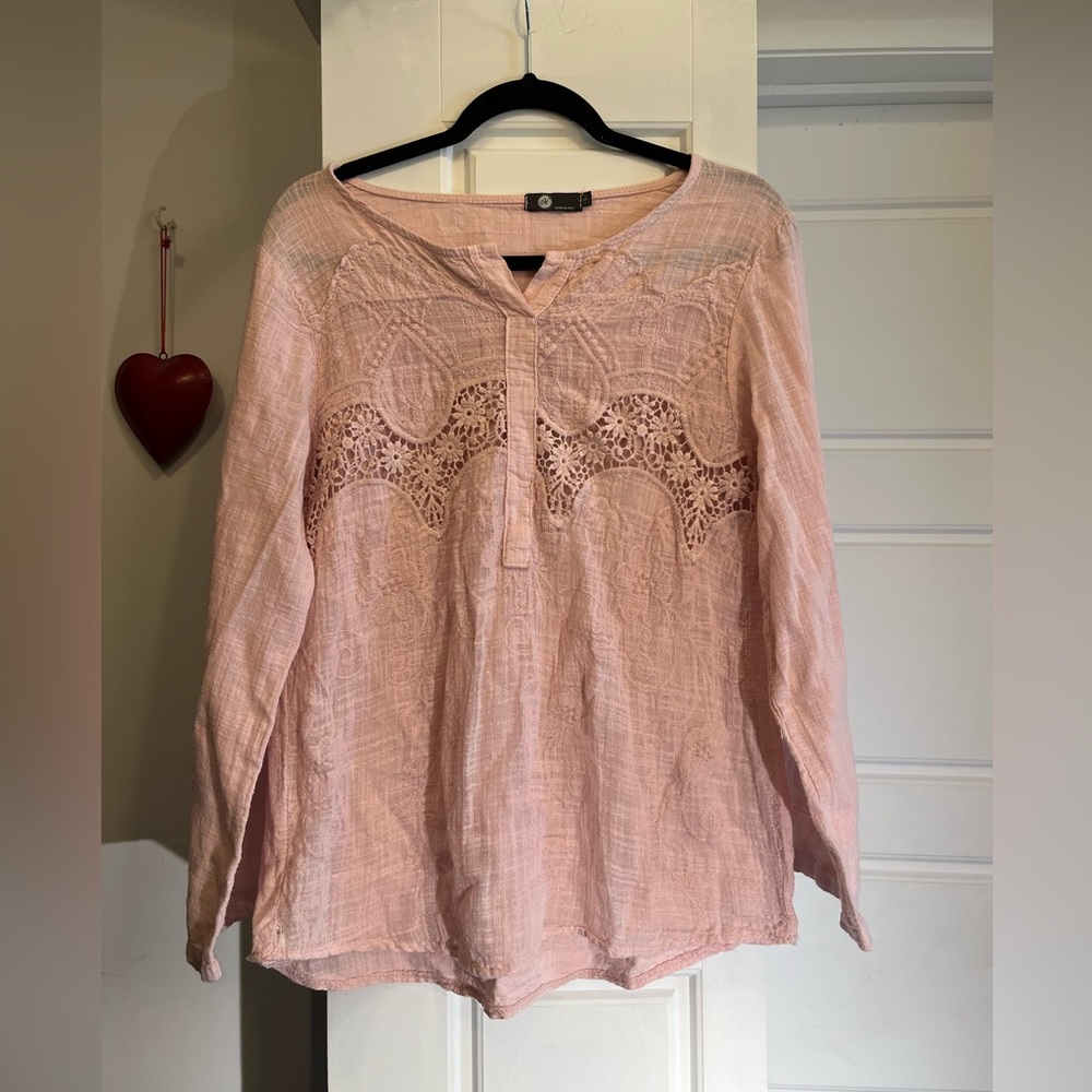 Pink Lace/linen Detail Women's Top